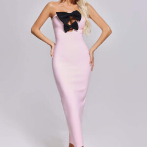 Mathilde Satin + Bow Maxi Dress Pink