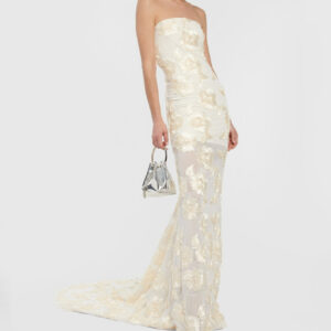 Nadia Floral-Appliqué Mesh Gown