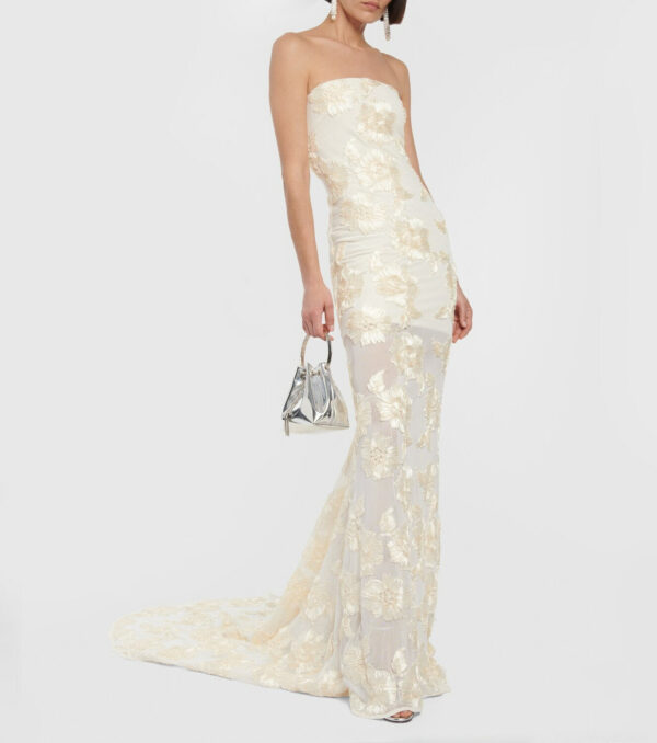 Nadia Floral-Appliqué Mesh Gown
