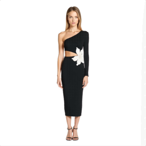 Jolie Cutout One-Shoulder Floral Appliqué Midi Dress